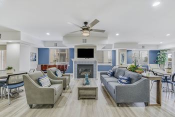 Clubroom with tv and fireplace